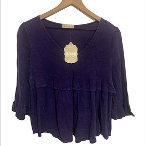 NWT Altar'd State Cobalt Blue Bell Sleeve Distressed Ruffle Top